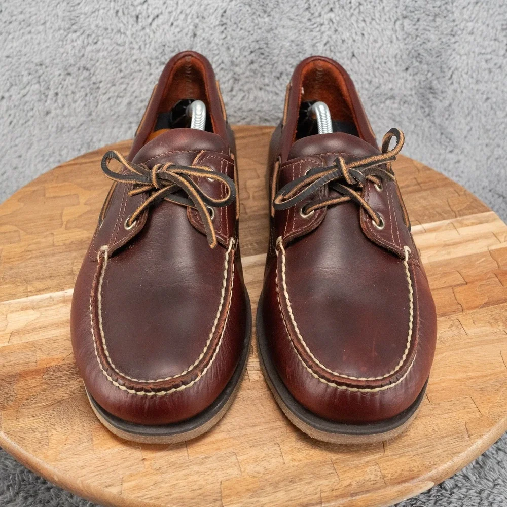 Timberland Men's 2-Eye Handsewn Boat Burgundy Leather Loafers Size 13